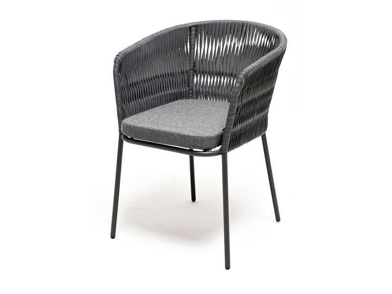Бордо стул плетеный из роупа (колос), каркас из стали серый (RAL7022) муар, роуп серый 15мм, ткань серая