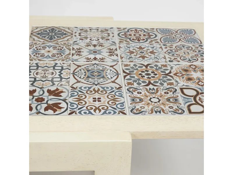 Стол раскладной Kasablanca CT 3030 с плиткой цвет античный белый рисунок - марокко
