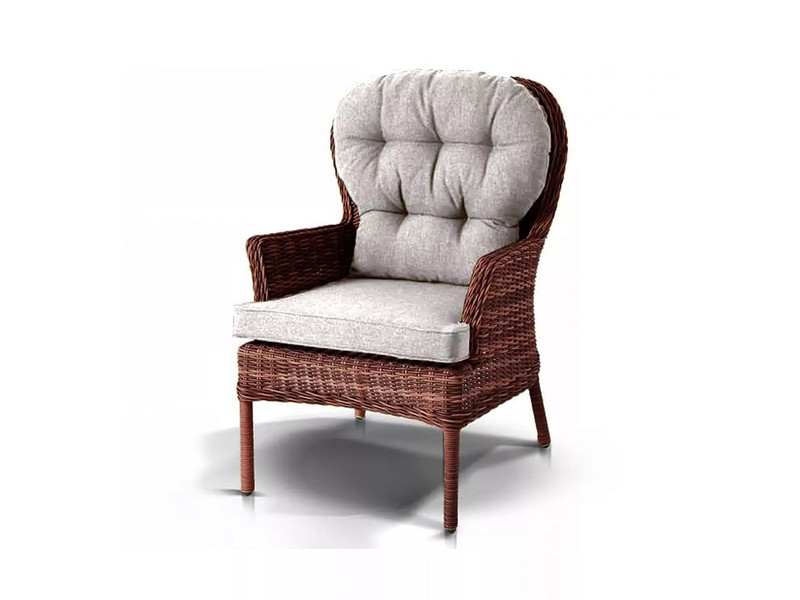 Алиса кресло плетеное, цвет коричневый с белыми подушками