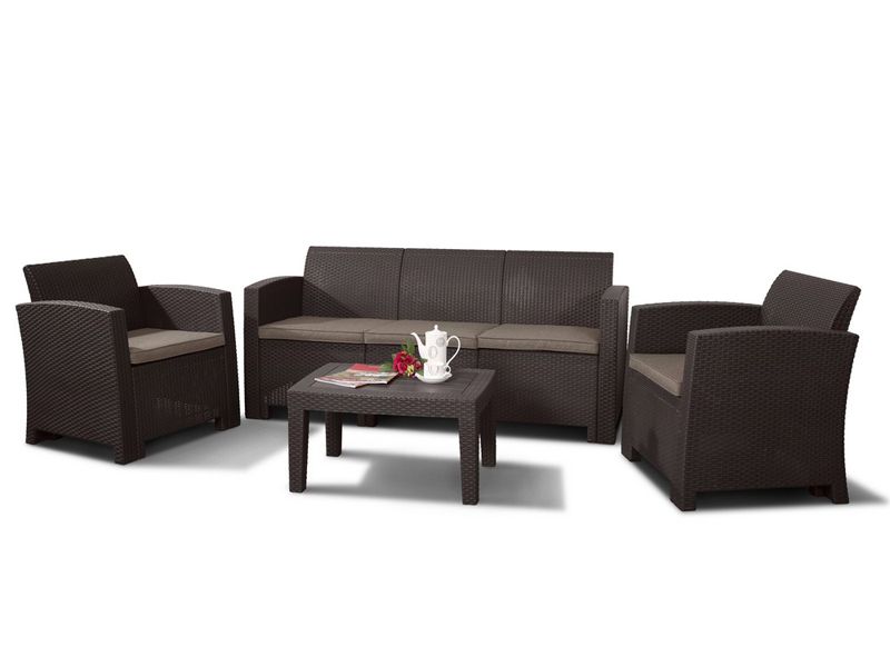 комплект мебели из пластика с диваном AFM-5018B - цвет шоколадный