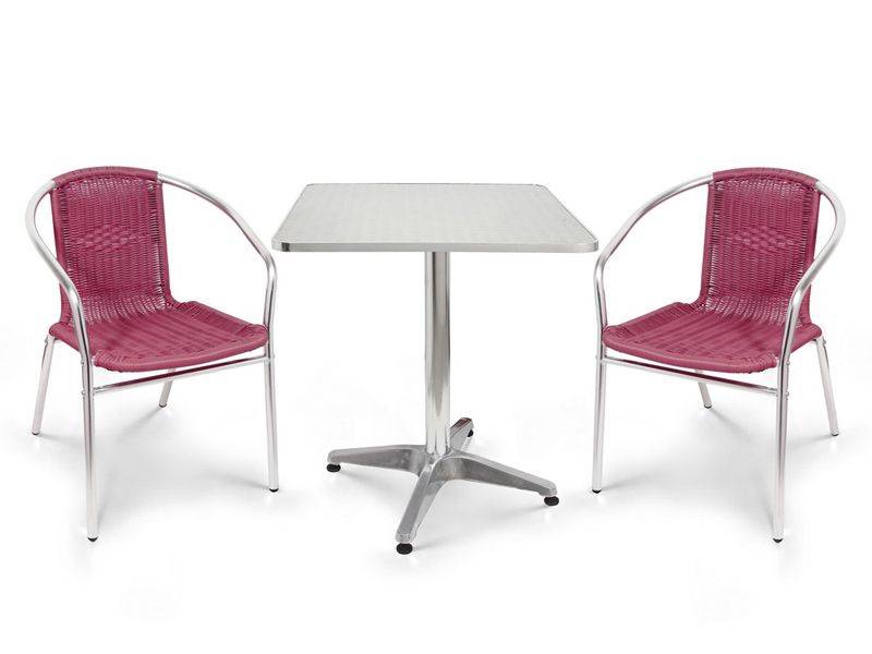 комплект мебели из алюминия с квадратным столом - бордовый