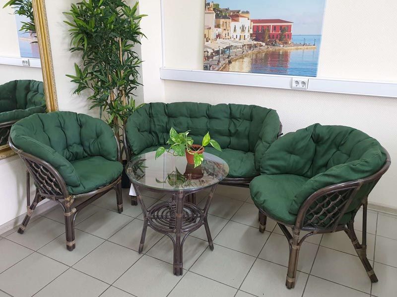 комплект мебели Багама 03/10S Bali с темно-зелеными подушками цвет браун