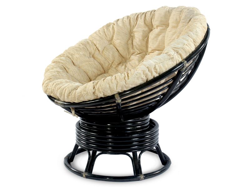 кресло-качалка из ротанга Папасан с подушкой цвет черный