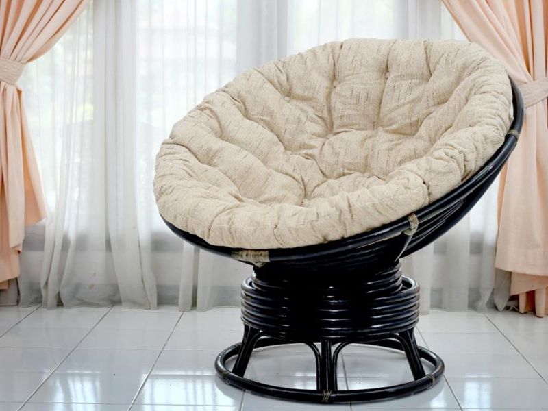 кресло-качалка из ротанга Папасан с подушкой цвет черный
