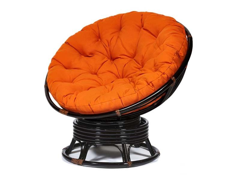 Кресло-качалка Папасан цвет античный коричневый подушка оранжевая, ткань С-23
