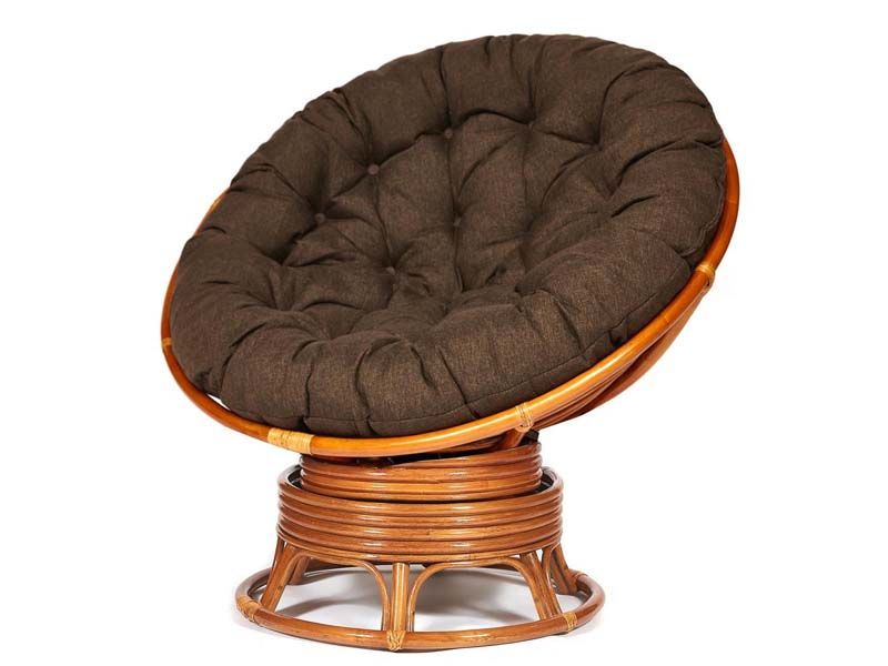 Кресло-качалка Папасан коньяк подушка коричневая ткань 3М7-147