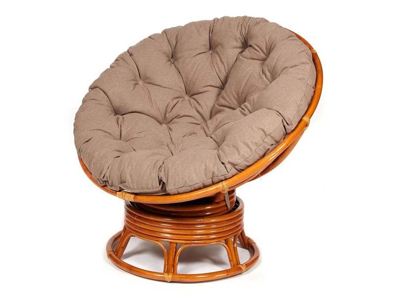 Кресло-качалка Папасан коньяк подушка экошерсть коричневая 1811-5
