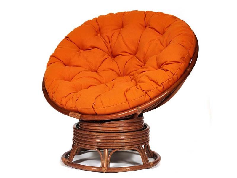 Кресло-качалка Папасан Pecan (орех) подушка ткань оранжевая С 23