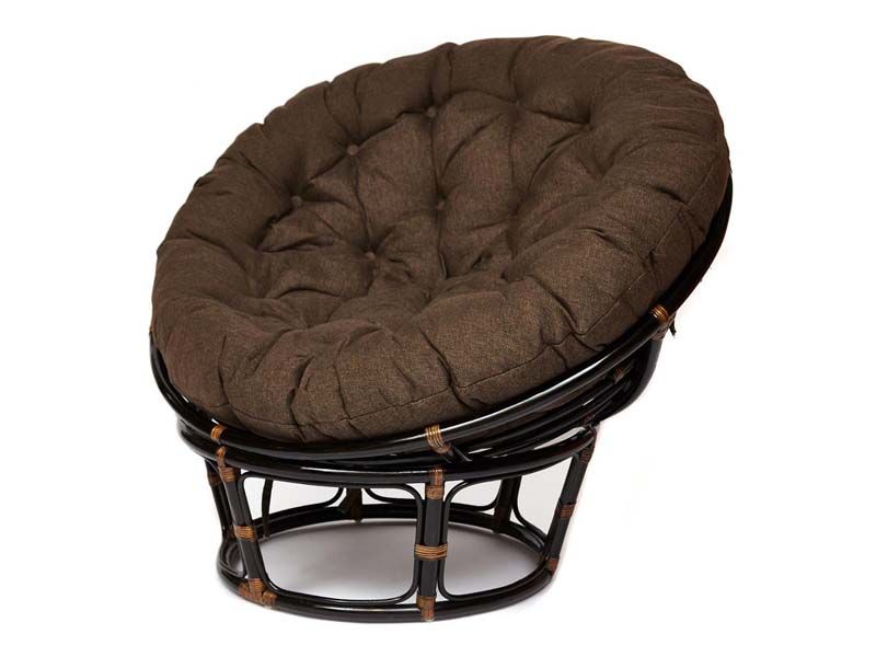 кресло Папасан 23/01 цвет Antique brown (античный чёрно-коричневый), подушка коричневая