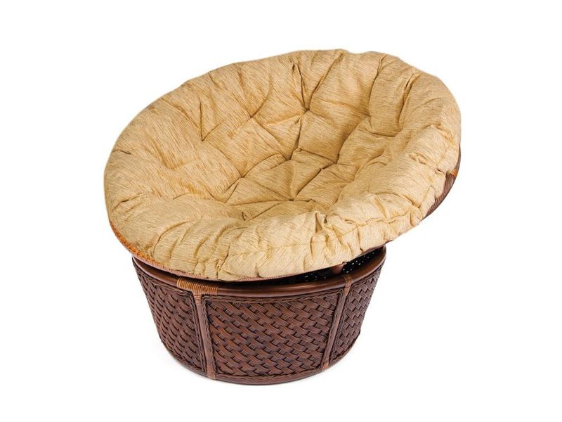 кресло Папасан Андреа - цвет античный коричневый с бежевой подушкой