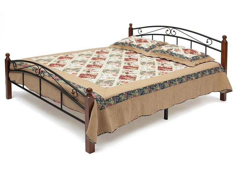 Кровать AT 8077 металлический каркас + металлическое основание (120 см x 200 см) цвет красный дуб/черный