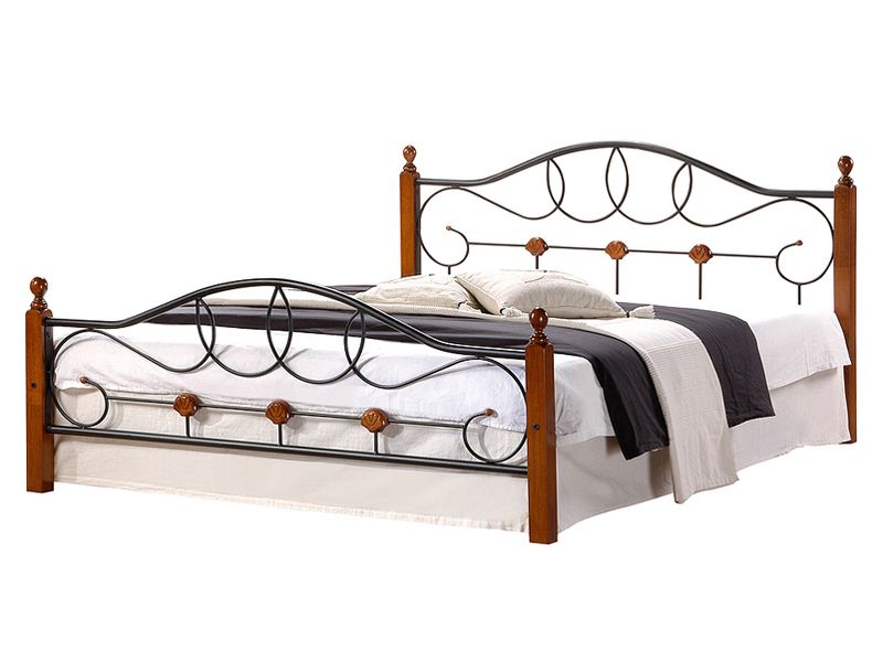 Кровать AT 822 металлический каркас + основание  (160 см x 200 см) цвет красный дуб/черный