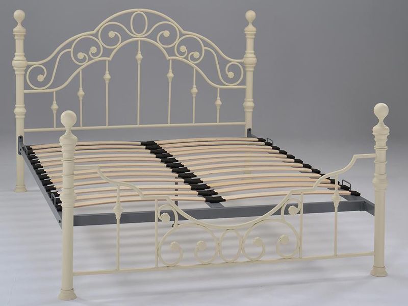 Кровать двуспальная Виктория основание из деревянных ламелей (180 см x 200 см) цвет античный белый