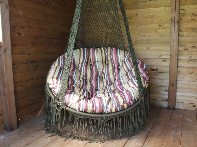Круглая подушка для подвесного кресла / Ткань Oxford 600D PU непромокаемая / Бежево-зеленая полоса / Артикул 5179