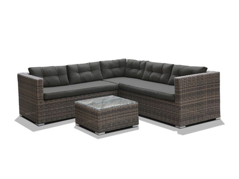 модульный комплект плетеной мебели AFM-303 - коричневый/подушки оливковые