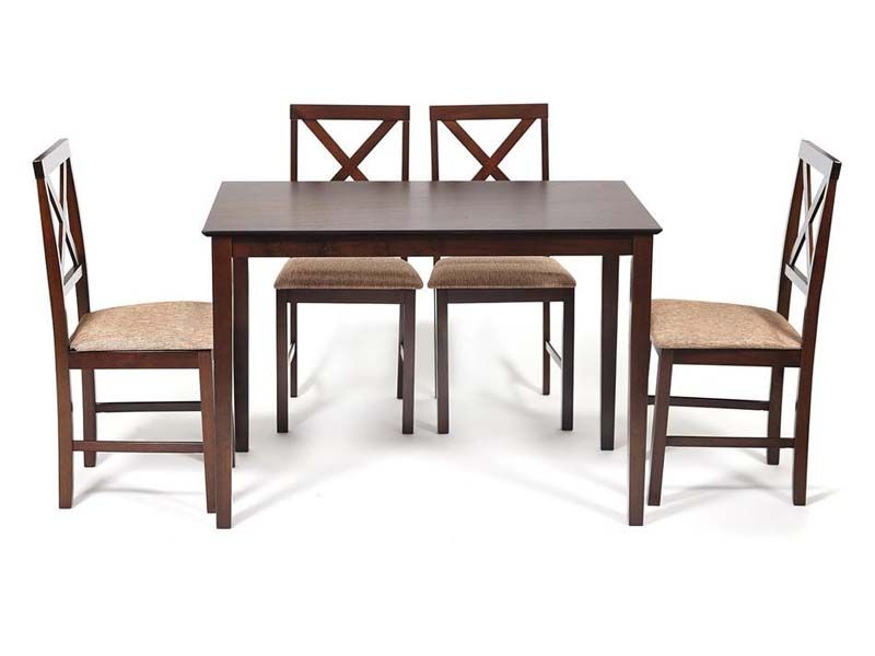 Обеденный комплект эконом Хадсон (стол + 4 стула) цвет cappuccino (темный орех), ткань коричнево-золотистая (1)