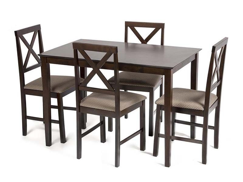 Обеденный комплект эконом Хадсон (стол + 4 стула) цвет cappuccino (темный орех), ткань светло-коричневая (HE (9735)