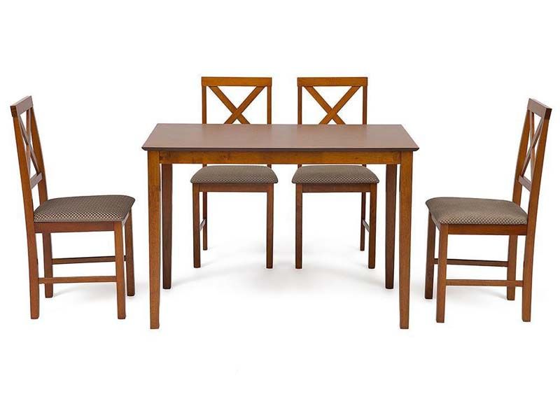 Обеденный комплект эконом Хадсон (стол + 4 стула) цвет Espresso, ткань светло-коричневый (HE490-02)
