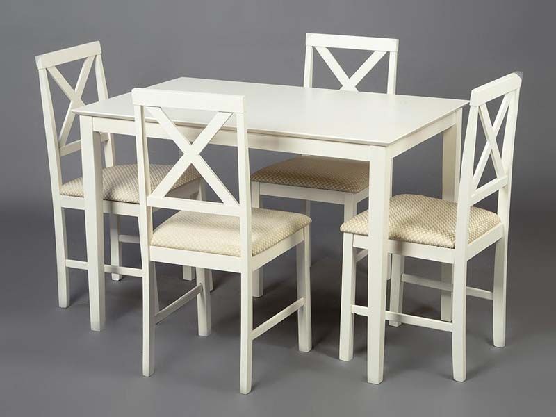 Обеденный комплект эконом Хадсон (стол + 4 стула) цвет Ivory white, ткань кремовая (HE490-01)