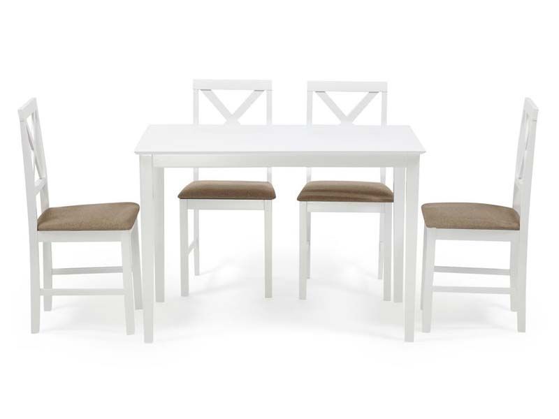 обеденный комплект эконом Хадсон (стол + 4 стула) цвет pure white (белый 2-1) (ткань бежевая (Q19-1)