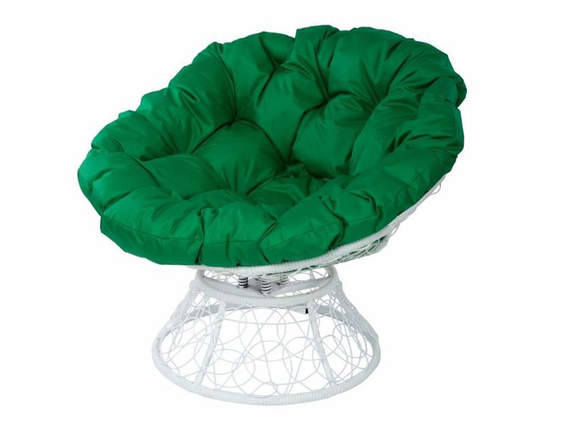 Кресло-качалка Папасан из искусственного ротанга Z-08 met на пружине белое с зеленой подушкой