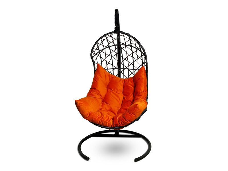 подвесное кресло Барселона - цвет черный с оранжевой подушкой