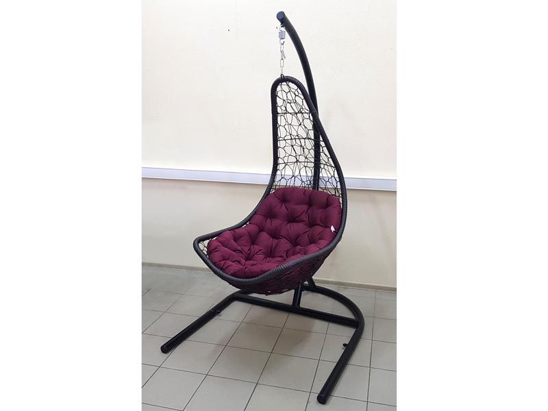 подвесное кресло Бриз цвет тёмно-коричневый с бордовой подушкой