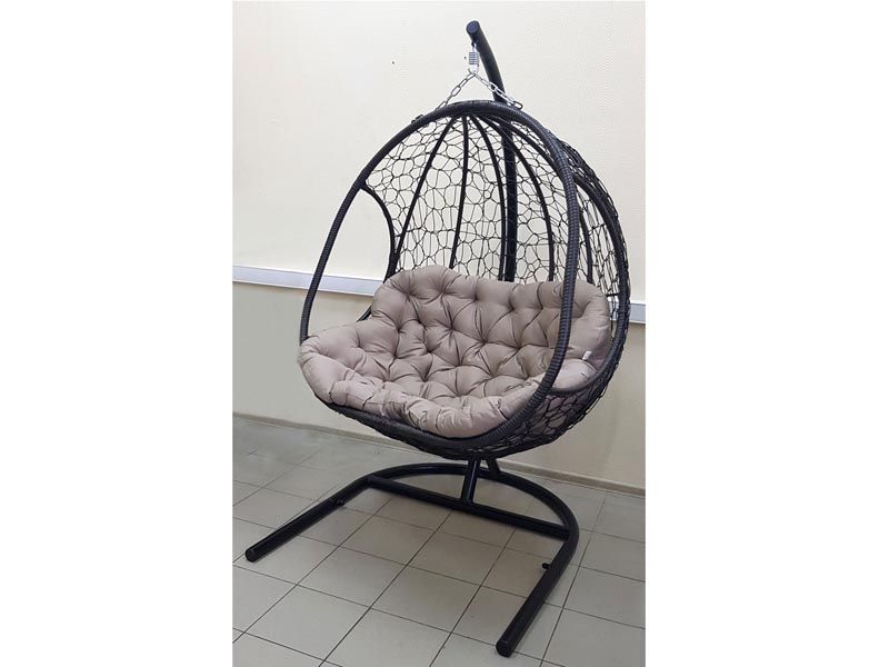 подвесное кресло для двоих Гелиос цвет темно-коричневый с бежевой подушкой
