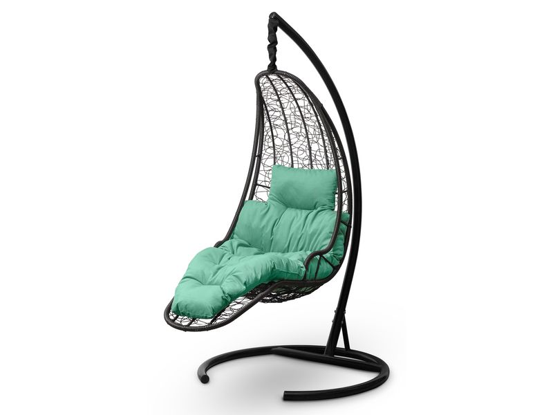 подвесное кресло Luna цвет черный с зеленой подушкой