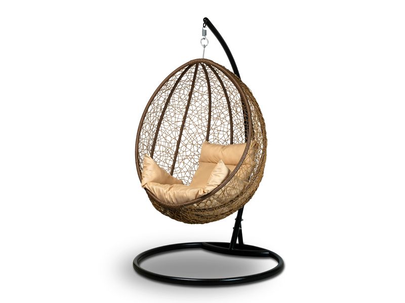 подвесное кресло Malaga - цвет горячий шоколад с бежевой подушкой