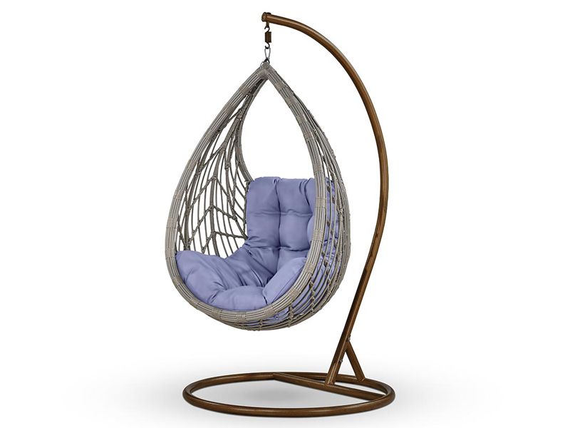 подвесное плетеное кресло из искусственного ротанга N886-W70 - цвет светло-серый