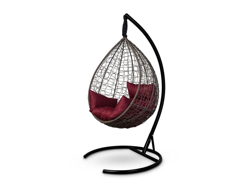 подвесное кресло Sevilla - цвет шоколад с бордовой подушкой