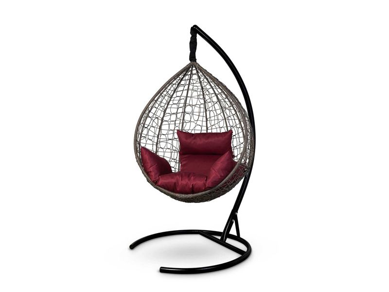 подвесное кресло Sevilla - цвет шоколад с бордовой подушкой