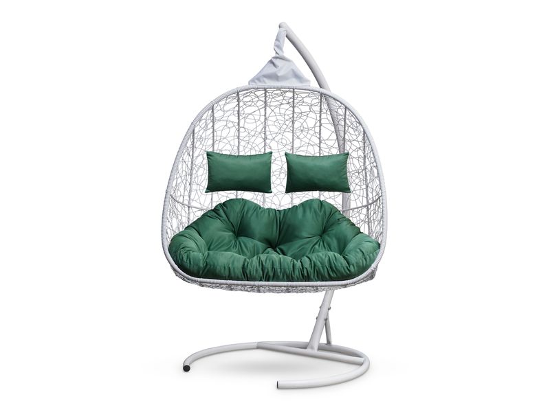 подвесное кресло для двоих Sevilla Twin цвет белый с зеленой подушкой