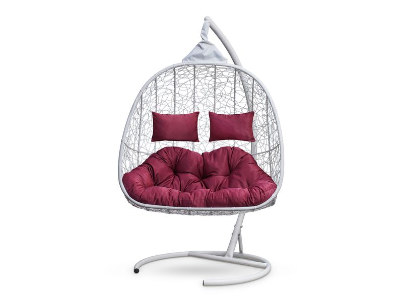 подвесное кресло для двоих Sevilla Twin цвет белый с бордовой подушкой
