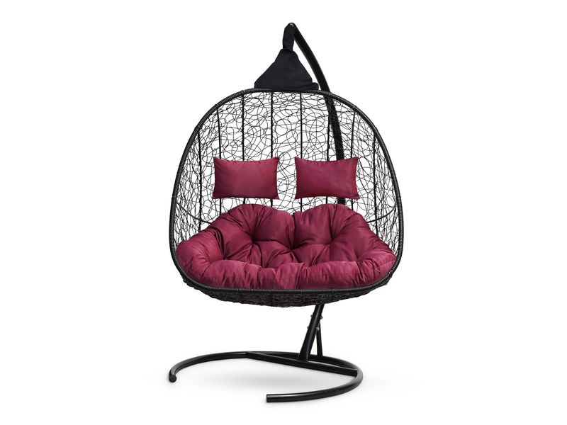 подвесное кресло для двоих Sevilla Twin цвет черный с бордовой подушкой