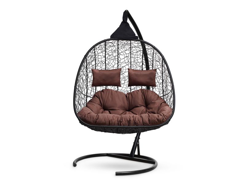 подвесное кресло для двоих Sevilla Twin цвет черный с коричневой подушкой