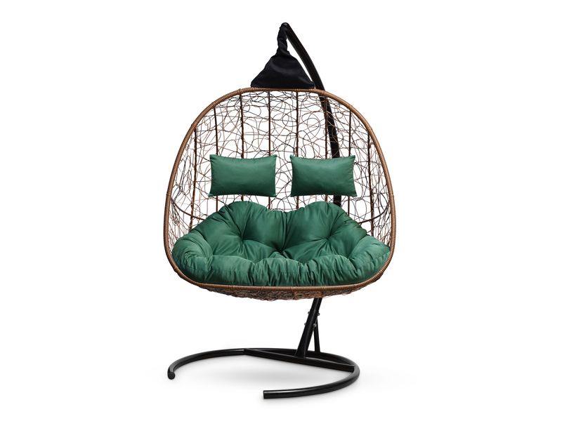 подвесное кресло для двоих Sevilla Twin цвет горячий шоколад с зеленой подушкой