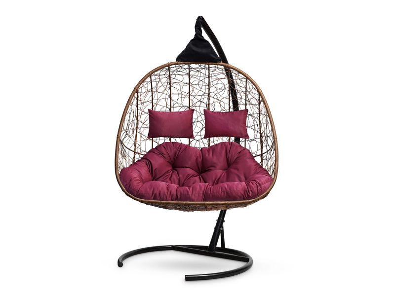 подвесное кресло для двоих Sevilla Twin цвет горячий шоколад с бордовой подушкой