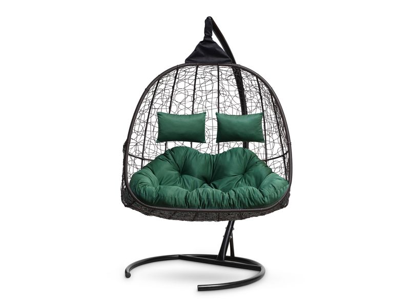 подвесное кресло для двоих Sevilla Twin цвет коричневый с зеленой подушкой