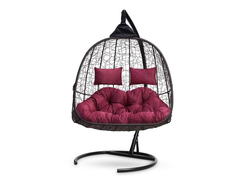 подвесное кресло для двоих Sevilla Twin цвет коричневый с бордовой подушкой