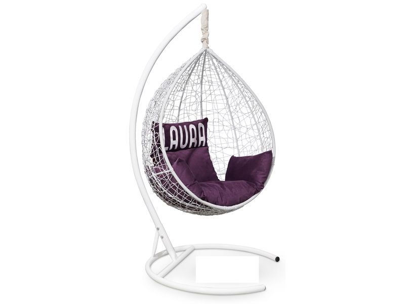 подвесное кресло Sevilla Velour цвет белый с фиолетовой подушкой