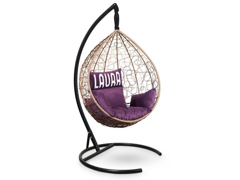 подвесное кресло Sevilla Velour цвет горячий шоколод с сиреневой подушкой