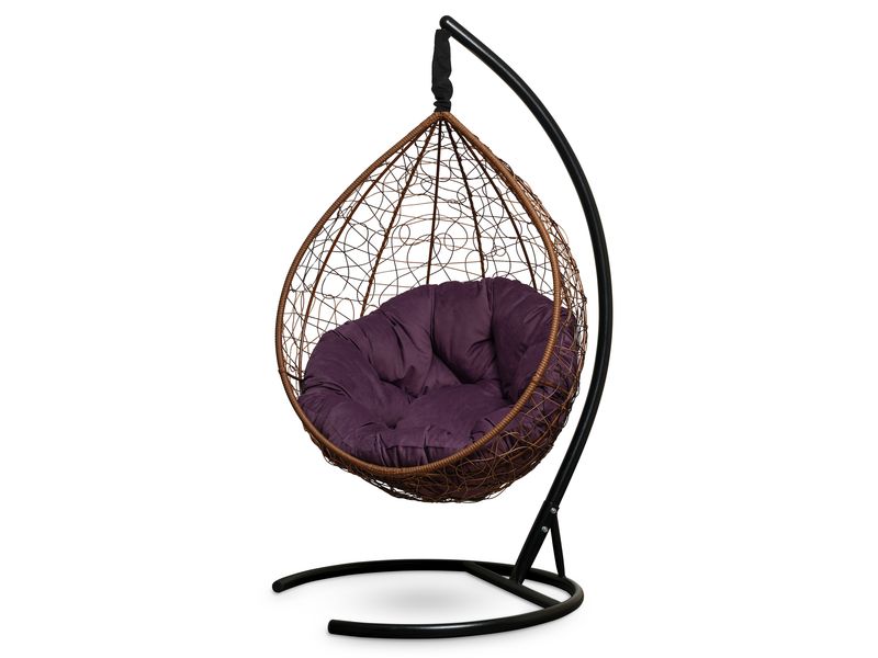 подвесное кресло Sevilla Verde Velour цвет горячий шоколад с фиолетовой подушкой