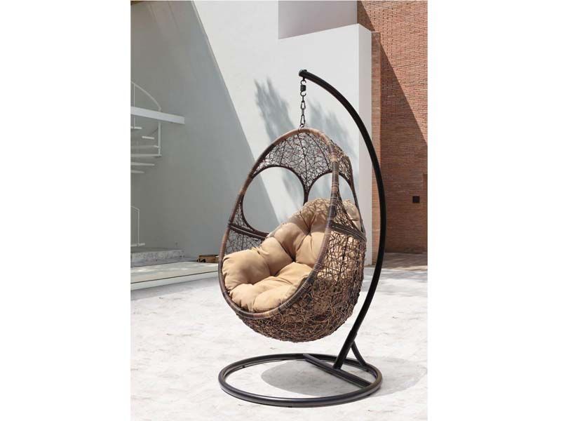 подвесное кресло Solar - цвет плетения коричневый / светло-коричневая подушка