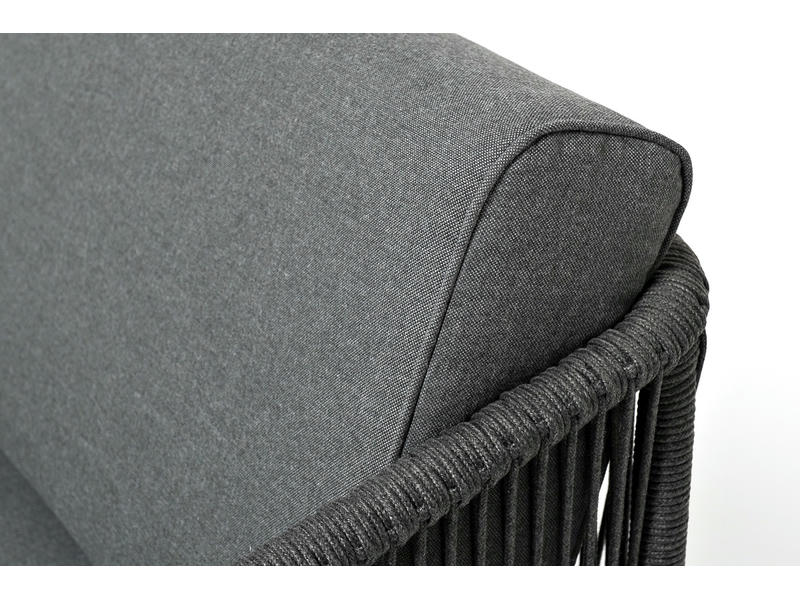 Канны диван модульный плетеный из роупа, каркас алюминий темно-серый (RAL7024) муар, роуп темно-серый круглый, ткань темно-серая 027