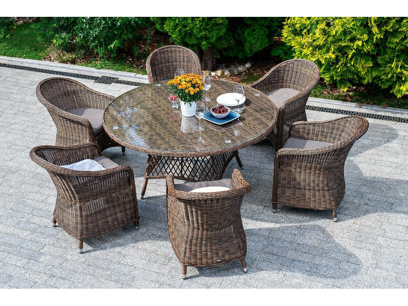 Равенна плетеное кресло из искусственного ротанга, цвет коричневый с серой подушкой