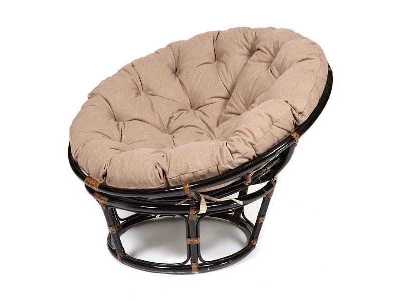 кресло Папасан 23/01 цвет Antique brown (античный чёрно-коричневый), подушка экошерсть коричневая