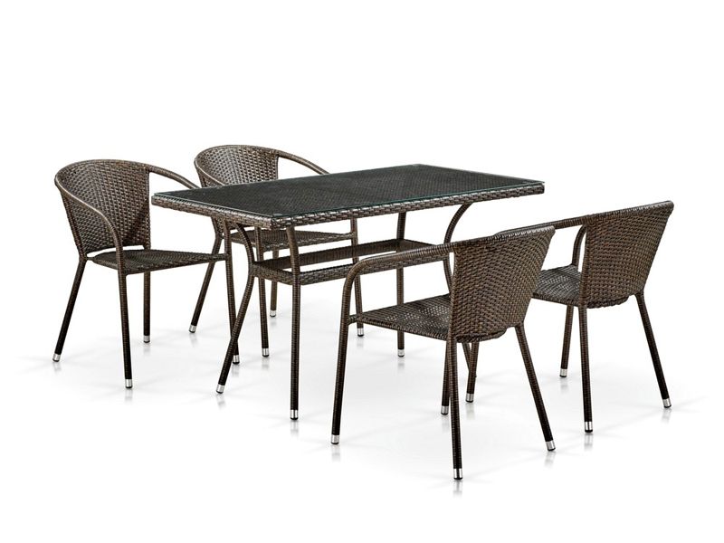 обеденный комплект из искусственного ротанга T286-Y137C-W53 4pcs - цвет коричневый
