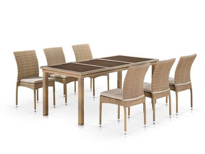 обеденный комплект из искусственного ротанга T365/Y380B-W65 Light Brown - цвет светло-коричневый